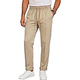 QOSOQ Mens Casual Chino Pants Elastic Waist Lightweight Trousers Classic-Fit Pants with Pockets