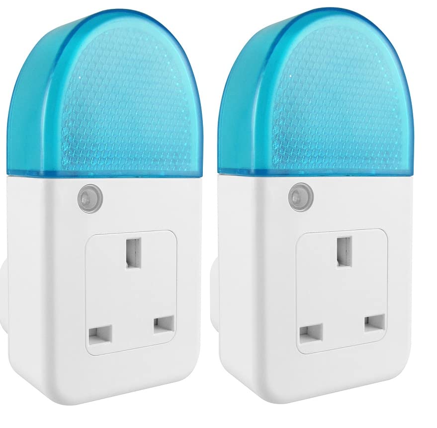 Unicom Soft Blue Night Lights with Socket Twin Pack - Automatically Switch on at Night and Turn Off When Daylight is Detected