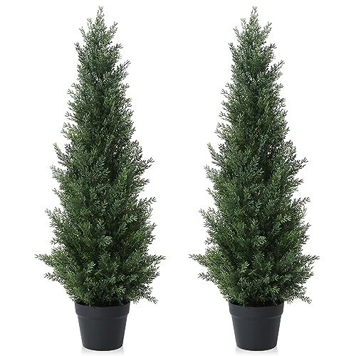 3FT Artificial Cedar Topiary Trees for Outdoors Potted Fake Cypress
