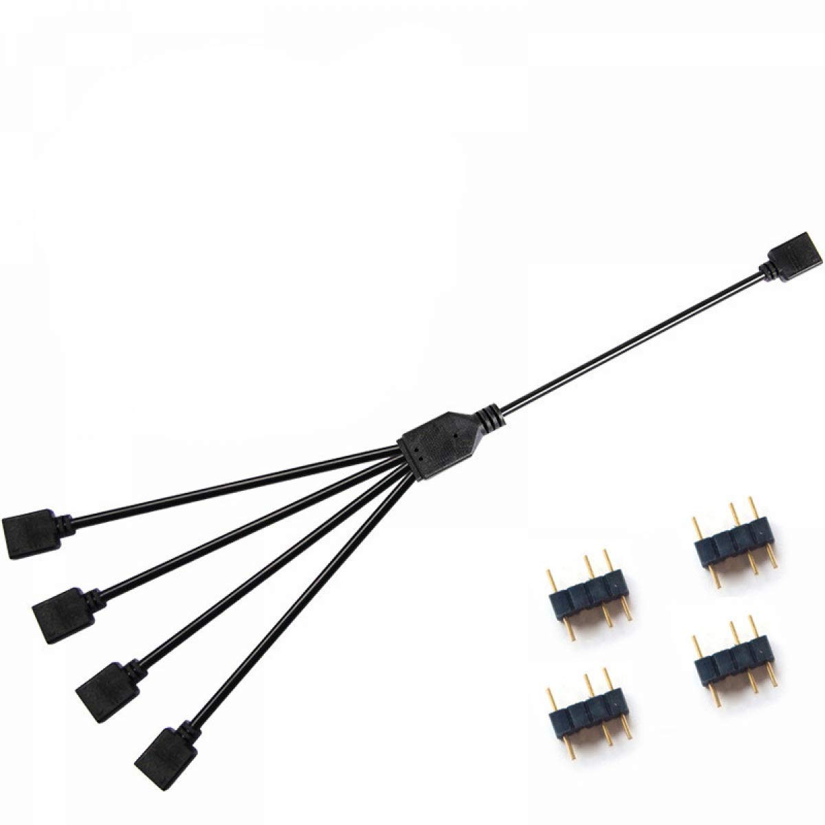 NMD&LR Computer Motherboard Extension Cable, RGB Interface Extension Cable, 12V RGB 4-PIN / 5V ARGB 3-PIN 1-4/1-5 Connector Hub (5V-3PIN-1TO4)