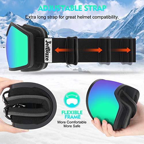 JetBlaze Ski Goggles, OTG Snowboard Goggles (Green) - Thumbnail 4