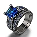 LOVERSRING His and Hers Wedding Ring Sets Couples Rings Women 10K Black Gold Filled Blue Cz Wedding Engagement Ring Bridal Sets Men's Stainless Steel Wedding Band