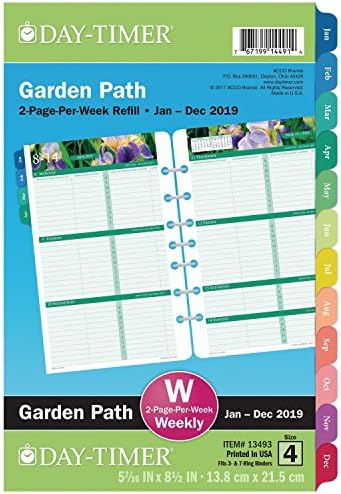 Day-Timer 2019 Weekly Planner Refill, 5-1/2" x 8-1/2”, Desk Size 4, Two Pages Per Week, Loose Leaf, Garden Path (13493)