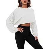 Meladyan Women Long Sleeve Crewneck Crop Top Tee Shirt Sweatshirt Casual Solid Loose Fit Workout Cropped Pullover Tshirt