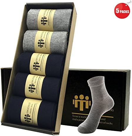 Mens Socks 5 Pack with Gift Box - No Show Low Cut Athletic Cotton Socks Fits Size 10-13 by Diggold (Middle, Blue/Grey)