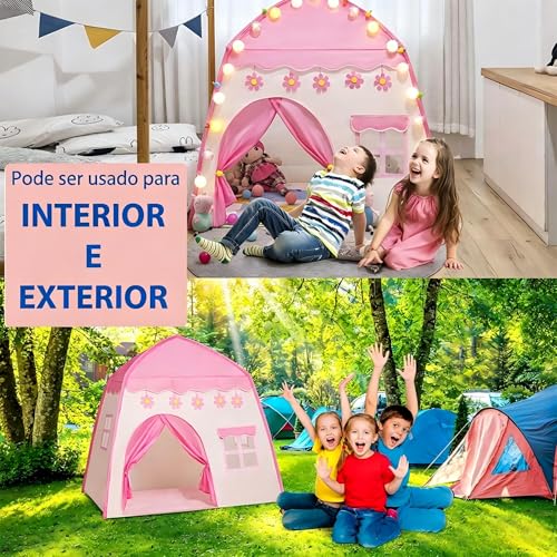 Barraca de Brinquedo Rosa 130×110 cm, Casinha de Brinquedo Dobrável e Fácil de Montar