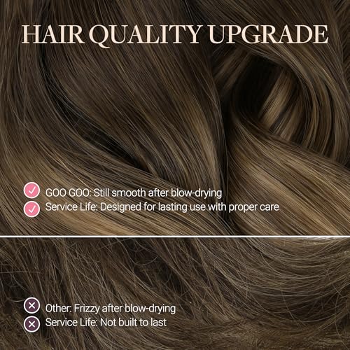 GOO GOO Adhesive Hair Extensions Natural Hair, 50 cm 20pcs 50 g Walnut Brown to Ash Brown and Whitish Blonde Hair Extensions, Remy Hair Extensions Natural Real Human Hair