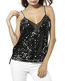 Tribear Women's Sexy Sequins Glossy Spaghetti Strap V Neck Camis Tops