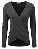JJ Perfection Women's Deep V-Neck Surplice Long Sleeve Pullover Sweater
