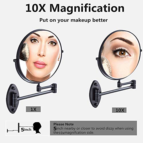HIHIA Wall Mounted Magnifying Mirror with 10x Magnification, Oil Rubbed