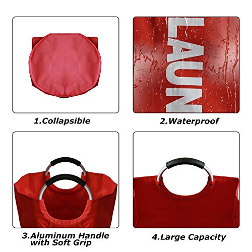 EPICORD 82L Large Laundry Basket (6 Colors), Collapsible Fabric Laundry Hamper, Foldable Clothes Bag, Folding Washing Bin (Red) - Thumbnail 2