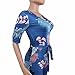 Women's V Neck Short Sleeve Tropical Floral Bodycon Jumpsuit Romper Pants Blue S
