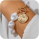 Statement Chunky Gold Baroque Pearl Coin Pendant Bracelet for Women, Vintage OT Buckle Clasp Irregular Pearls Bracelets Charming Prom Party Jewelry Gifts