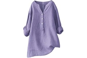Linen Shirts for Women Summer Button Down Top Long Sleeve Blouses Casual Loose Fit Tops Tee Oversized
