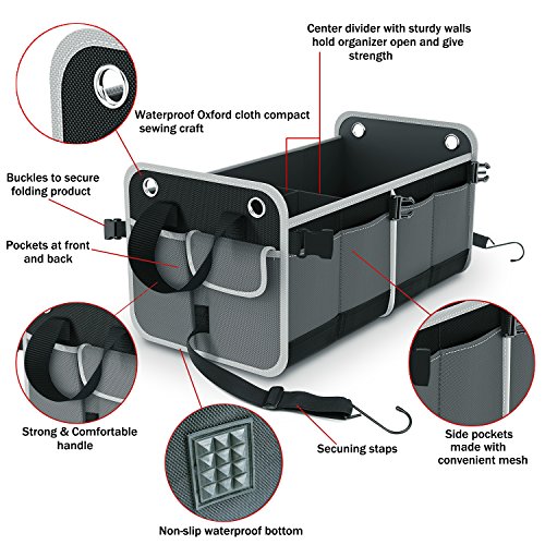 Balight Trunk Organizer for SUV Car, Heavy Duty Waterproof Nonslip with Handles and Straps Premium 26 inch Divisible Multi-compartments Cargo/Groceries Storage Box for Truck/Sedan, Large, Collapsible - Thumbnail 2