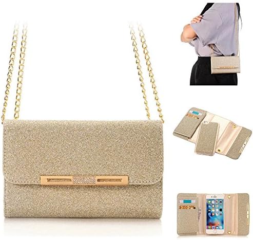 For iphone 6 case,Goodidus Luxury Superior Multi Purpose Purse Wallet Pocket Handbag Case with Detachable Shoulder Chain Long Chain Phone Case Cover for iphone 6(Gold)