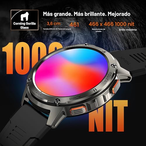 KOSPET Reloj Inteligente Hombre, 1.43" AMOLED HD Display, 5ATM Impermeable, Smartwatch con Llamadas Bluetooth y Whatsapp Notificación, Cuerpo Metálico de Acero Inoxidable (Android/iOS)