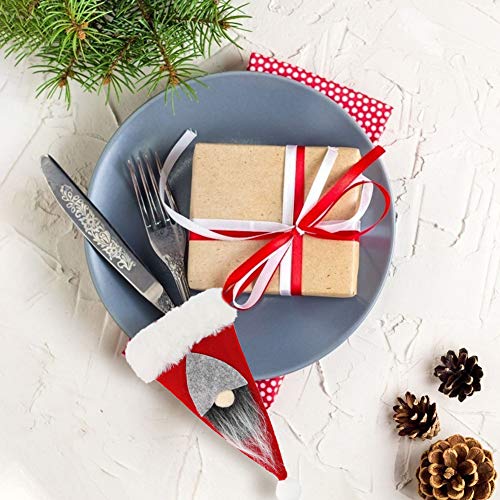 HANSGO Gnome Plush Santa Hat Cup Bottles Cover, 6PCS 7inch Xmas Santa Hats Silverware Holders, Christmas Tree Hanging Decoration