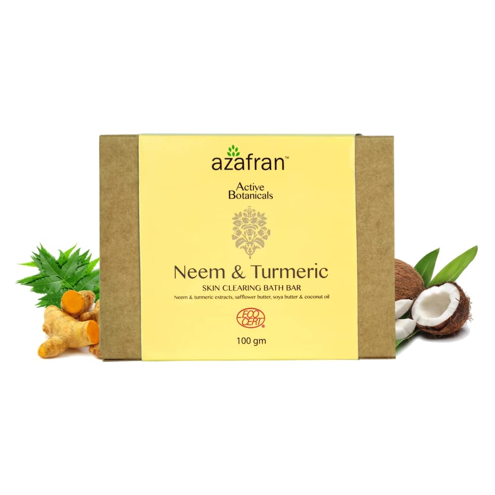 Azafran Turmeric and Neem Bath Soap Bar, Cruelty Free & Vegan, 100g Handmade For Deep Cleansing, Oily and Acne-Prone Free Sensitive skin care, Both Body Wash and Face Wash.