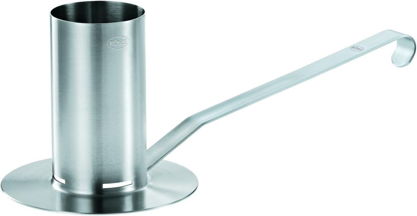 RÖSLE Hähnchenbräter, Edelstahl 18/10, 250 ml Behälter, Abnehmbarer Griff, für Grill und Backofen, spülmaschinengeeignet