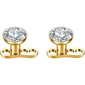 TYKCOPT 14G Crystal Dermal Anchor Tops and Bases Microdermal Studs | Internally Threaded, Microdermal Surface Piercings, Gold