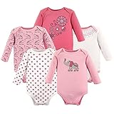 Hudson Baby Baby Infant Long Sleeve Bodysuit 5 Pack, Boho Elephant, 6-9 Months