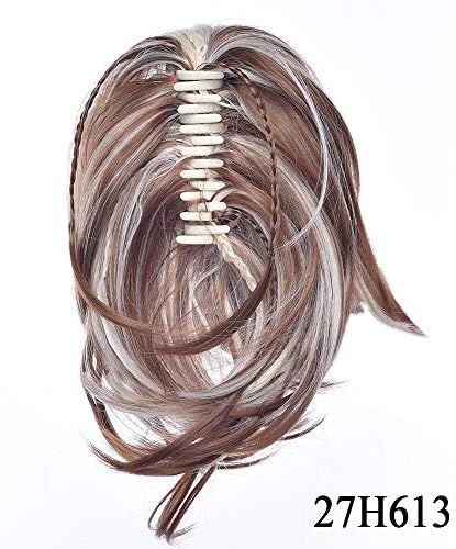 Braiding Hairpiece Synthetic Hair Blonde Black Clip In Hair Extension Straight Pony Tail Gray Claw Ponytail For Women 27H613 12inches