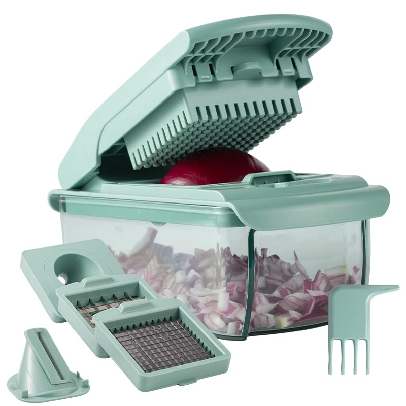 Photo 1 of ook with Color Vegetable Chopper - Multifunctional 11 in 1 Vegetable Chopper with Container - Food Chopper to Dice, Chop, Slice, Julienne and Spiralize, Sage