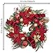 Valery Madelyn Pre-Lit Christmas Wreath for Front Door with Lights, 24 Inch Large Lighted Christmas Wreath with Red Gold Xmas Ball Ribbon for Fireplace Window Outdoor Table Centerpiece Decoration