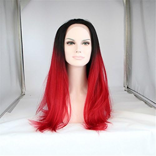 Angelbabyhair Long Hair Wigs Ombre Root Dark Red Heat Resistant Synthetic Hair Red Wigs 20Inches