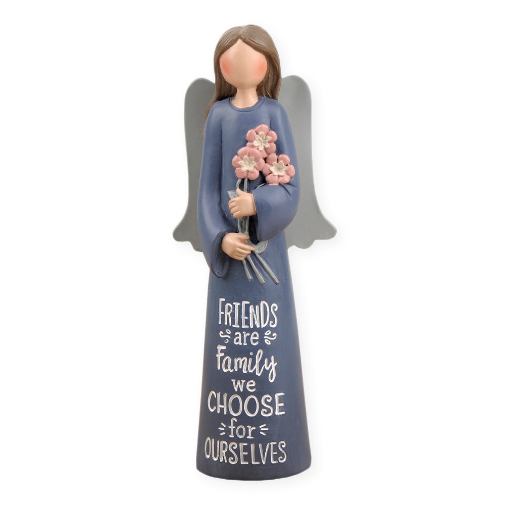 Blossom Bucket Friends are Family' Angel W/Flowers Home décor, Slate Blue, 2 x 5 Inch