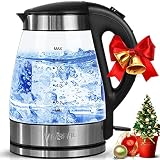 Queen Sense Electric Kettle, Fast Heating Water Boiler with 5-Temperature Setting 12-Hour Keep Warm Function, Borosilicate Glass Teakettle Tea Pot, 1200W, 1.8QT, white