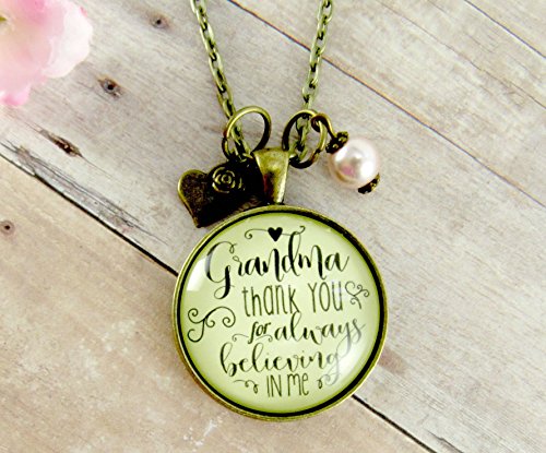 24" Grandmother Necklace Grandma Thank You For Always Believing in Me Heart Charm Vintage Pendant Rose Connector Chain Gift Card - Thumbnail 4