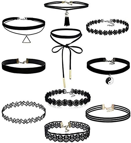 DWE Women Choker Necklace set,Fashion Classic Black Necklace Set Lace Chokers Pendants For Girl Ladies