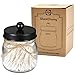SheeChung Small Mason Jar, Glass Qtip Holder, Apothecary Jars with Lids, Bathroom Organizers and Storage, Bathroom Canister for Q-tips, Cottons, Floss, Balls, Cotton Swabs, Farmhouse Decor-Black
