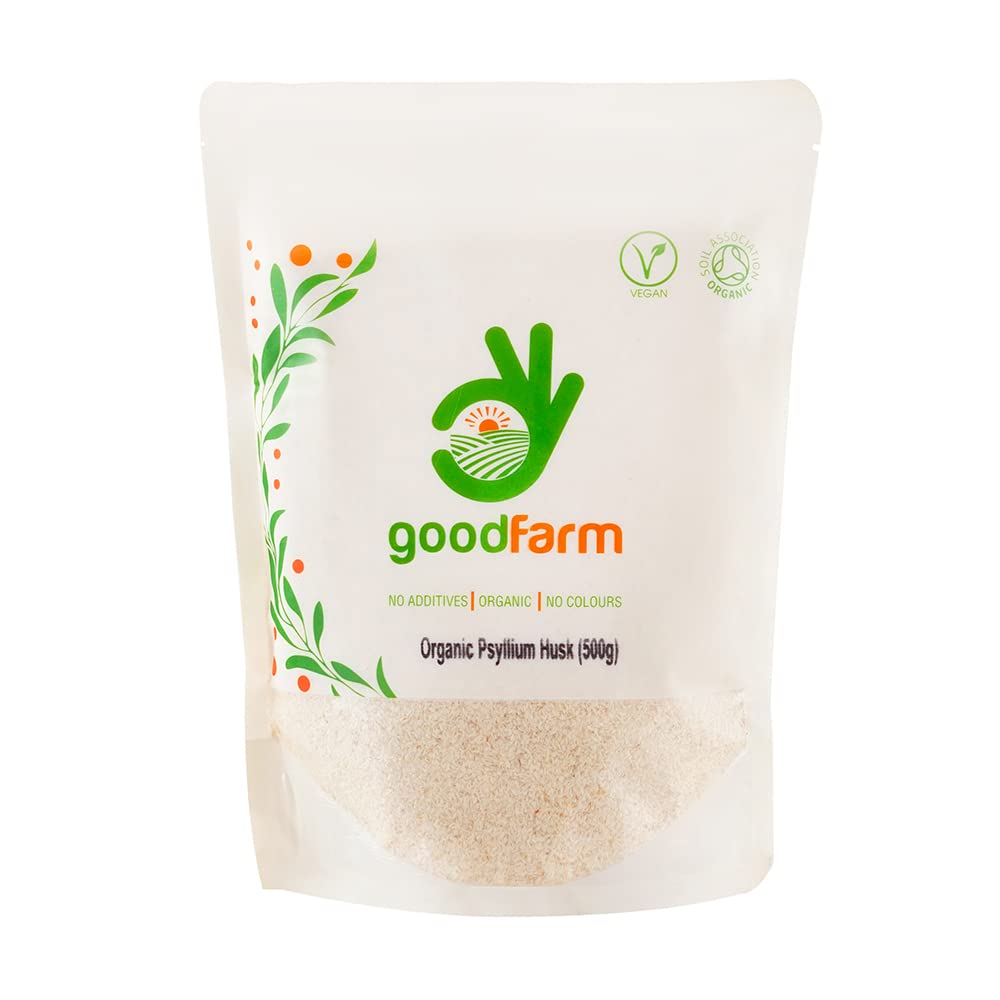 GoodFarm Organic Psyllium Husk 500g - Certified Organic, Premium Quality | 99% Purity | Vegan | Rich in Fibre | Excellent for Digestion