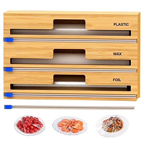 DT·Live Plastic Wrap Dispenser with Cutter, 3 in 1 Bamboo Roll