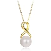 Pearl Vibe AAA+ Quality Freshwater Pearl Pendant Necklace | 8.5mm Round White Pearl on 925 Sterling Silver | 18-19 inch length Golden Chain Pearl Pendant for Women