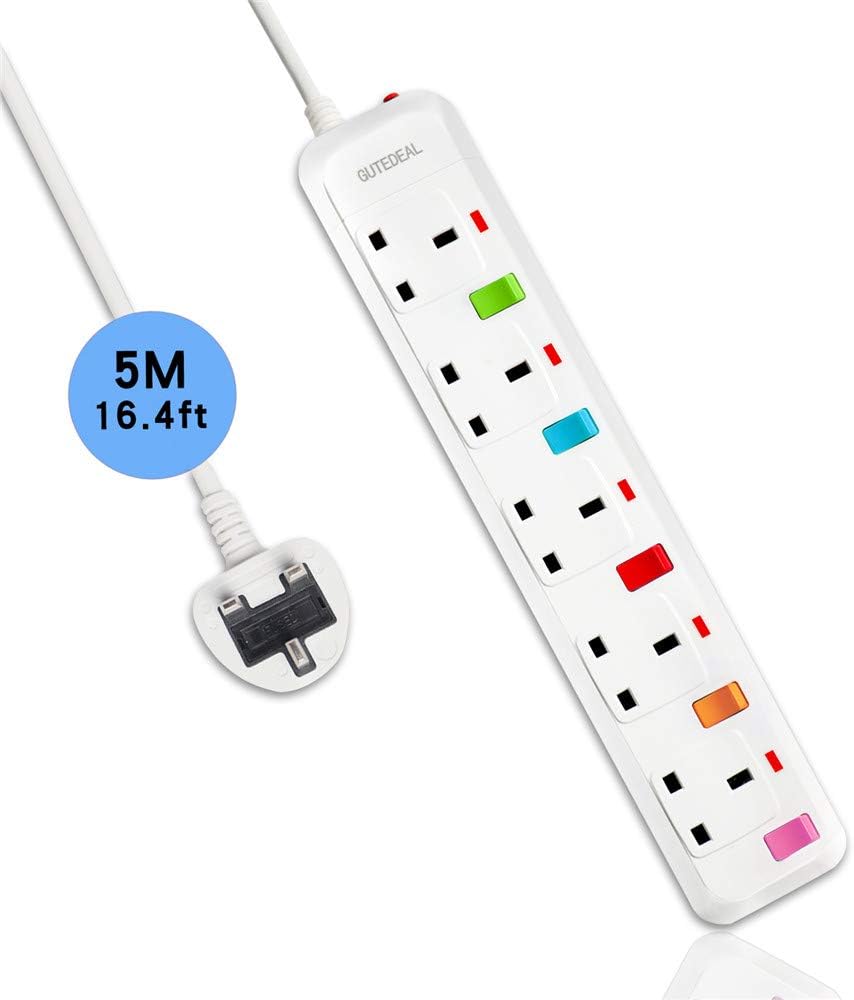 5M Extension Lead 5 Gang Power Strip with Individual Switches