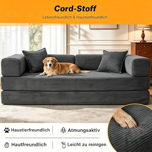 Rahmenloses Schlafsofa, 160 cm, mit Schaumstoff und Federn, für Wohnzimmer, Grau