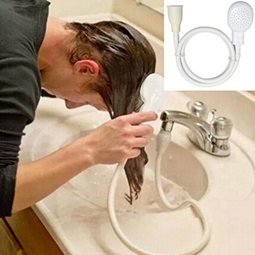 Muxika Shower Head with Slip On Spout Bath and Shampoo Spray Faucet-to-Shower Converter Dog Shower Pet Bath Handheld Showerhead with 1.1-Meter or 43-Inch Hose (White)