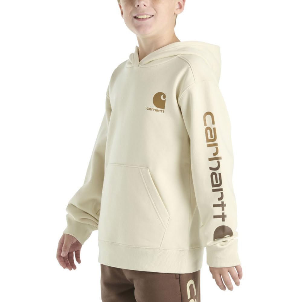 Carhartt Boys' Pullover Long Sleeve Hooded Sweatshirt, Turtledove, 5 Image