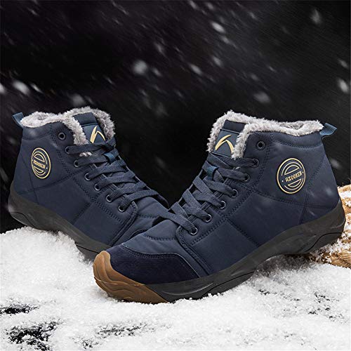 UPSOLO Mens Winter Boots Snow Booties Warm Soft Rubber Sole Backpacking Trekking Shoes Outdoor Trekking Casual Walking Lightweight Sneakers(6118 Blue 43)