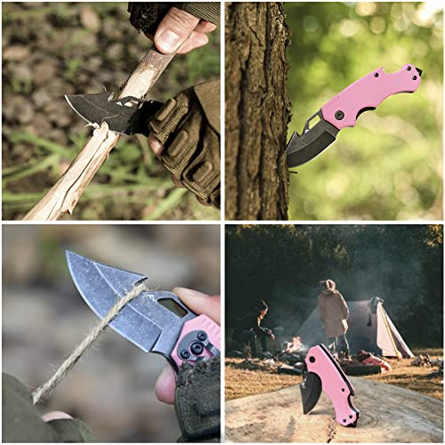 Flissa Mini Folding Pocket Knife, 2.5-Inch Stainless Steel Drop Point Blade, EDC Pocket Knives for Women with Bottle Opener and Glass Breaker (Pink)