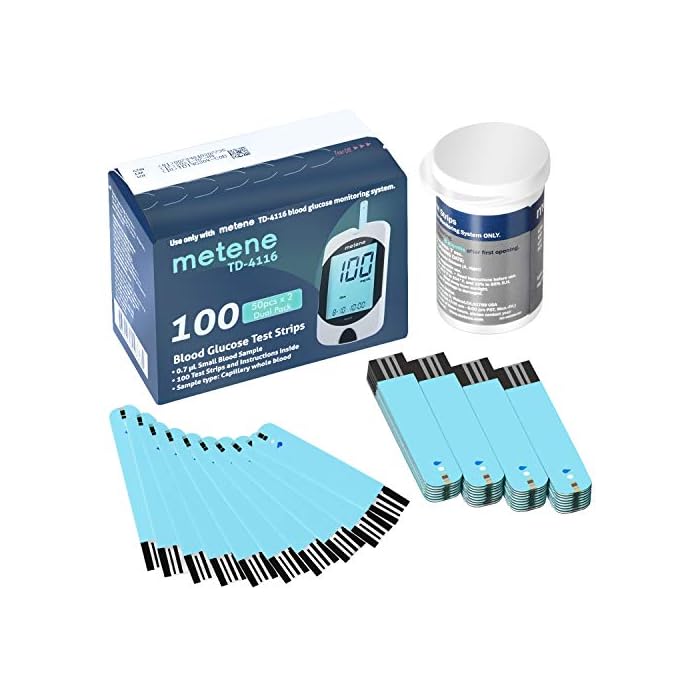 Metene TD-4116 , 100 Count Blood Sugar Test Strips for Diabetes, Use with metene TD-4116 Blood Glucose Monitoring System…