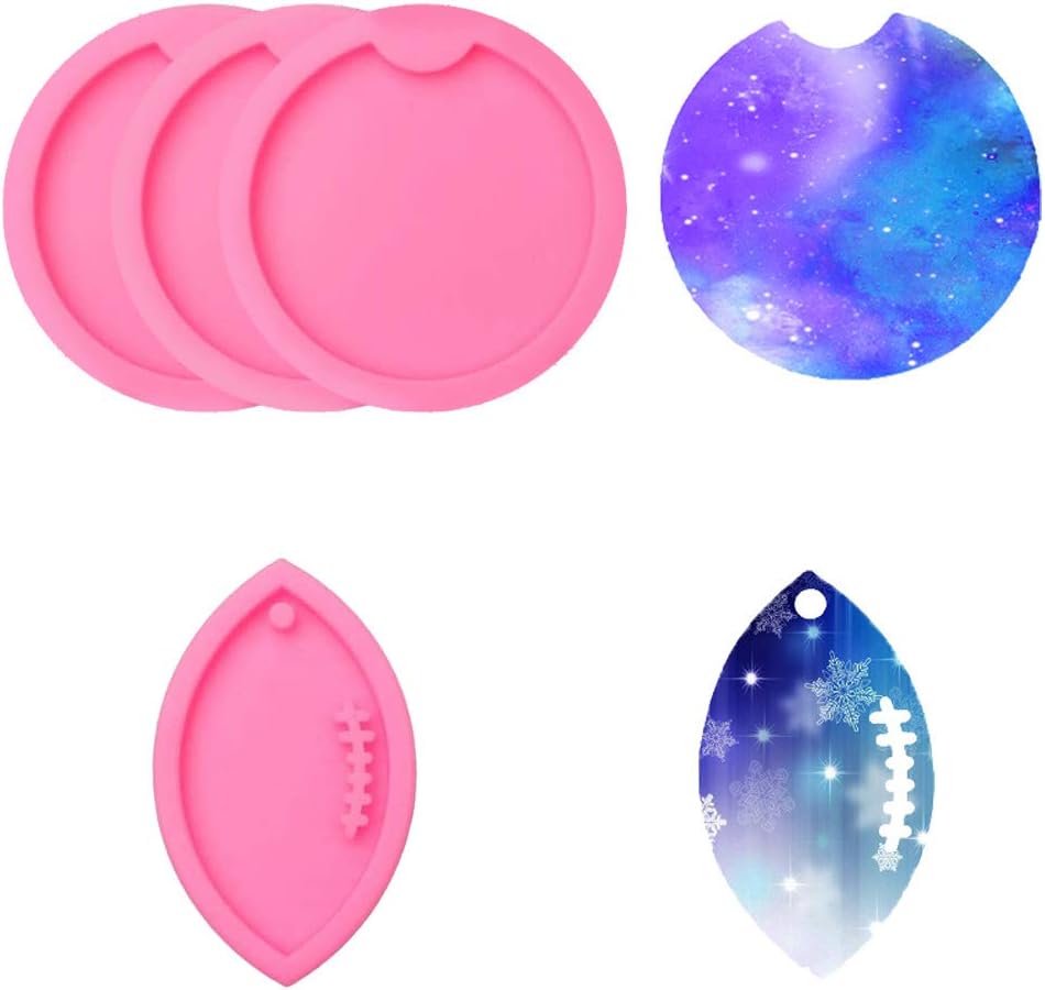 4 PCS Resin Mold Silicone for Keychains Pendant, DIY Round Coaster Silicone Mold for Epoxy Resin Casting Molds Diameter, Football Coaster Epoxy Molds, Cake Jewelry Making Tool Clay Mold