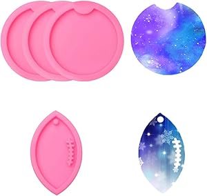 4 PCS Resin Mold Silicone for Keychains Pendant, DIY Round Coaster Silicone Mold for Epoxy Resin Casting Molds Diameter, Football Coaster Epoxy Molds, Cake Jewelry Making Tool Clay Mold