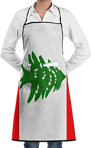 Lebanon National Flag Durable Kitchen Apron With Pockets For Women And Men 28.5-inch Length By 21-inch Width