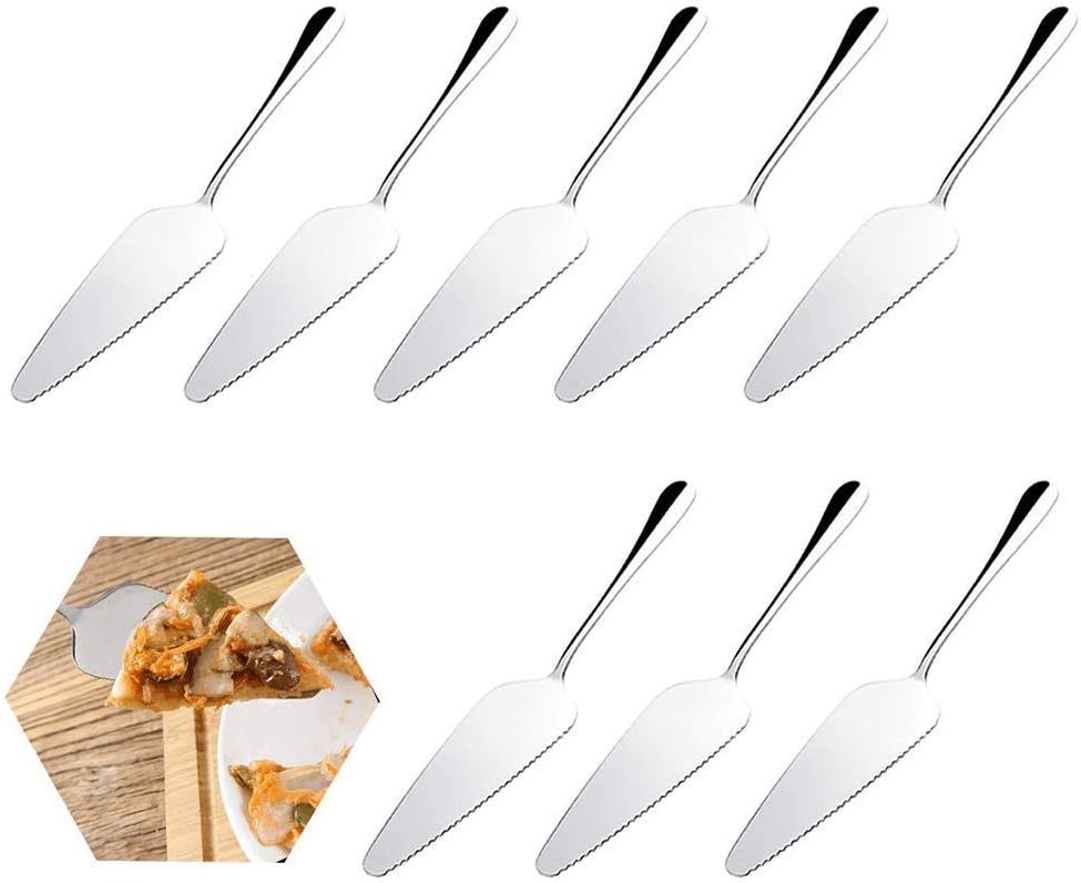 8pc Stainless Steel Cake Server, Wedding Cake Knife for Party and Daily User, Stainless Steel Pie Machine Cake Rack Handle Scraper Slot Pizza Machine Cutting Knife,All in One Cutter & Server Set