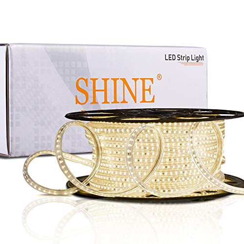 Shine Decor 6x10mm Dimmable LED Strip Lights, 150ft 4000K Neutral White, 110V Flexible Waterproof Rope Lights, 2835 120LEDs/M, for Indoor Outdoor Commercial Lighting Decoration, Accessories Included